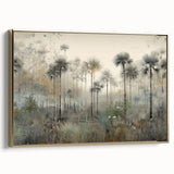 Framed abstract landscape wall art featuring a gold-accented canvas design, showcasing a vibrant interplay of colors and textures, ideal for modern decor.