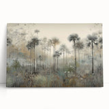 Abstract landscape wall art on stretched canvas, featuring vibrant colors and dynamic shapes, leaning against a minimalist wall, ideal for modern home decor.