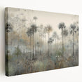 Stretched canvas artwork showcasing an abstract landscape design, featuring rich colors and intricate textures, presented from a side view to highlight its depth and quality. Perfect for modern decor enthusiasts.