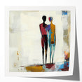 Abstract figurative art print mockup showcasing vibrant colors and dynamic shapes, elegantly displayed on a glossy surface, ideal for modern decor.