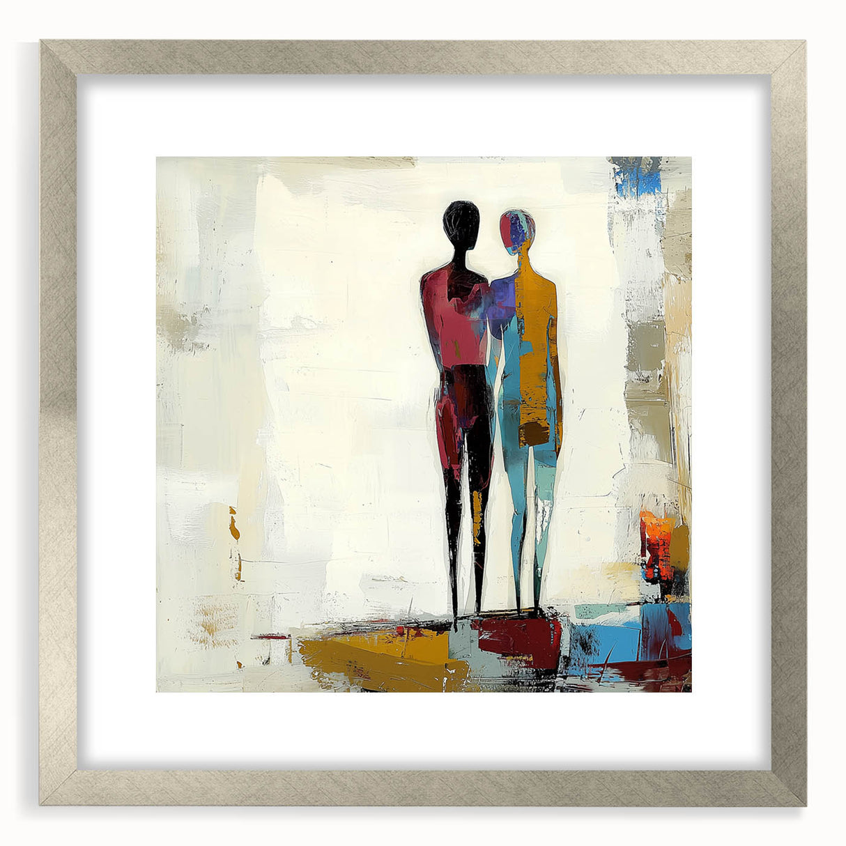 Abstract figurative frame with a silver mat, showcasing an elegant design, perfect for modern decor. Ideal for enhancing living spaces and art collections.