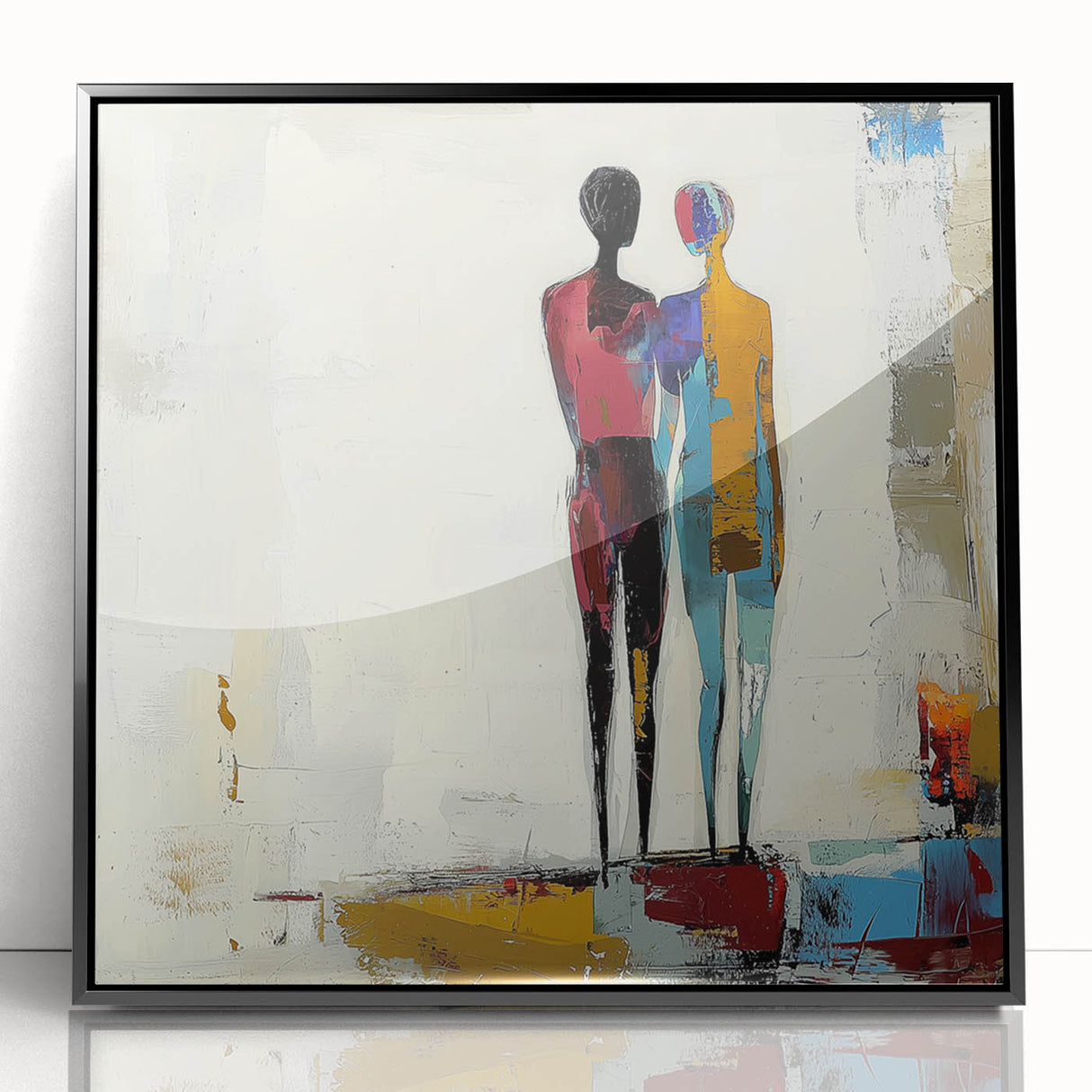 Framed acrylic artwork featuring an abstract figurative design with a black front view, ideal for modern home decor. Perfect for adding a touch of contemporary elegance to any space.