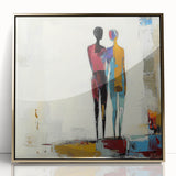 Framed abstract figurative art piece with a gold-acrylic finish, showcasing intricate designs and a modern aesthetic, perfect for contemporary home decor.