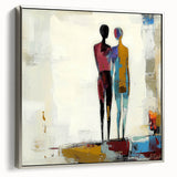 Framed abstract figurative canvas art with a sleek silver frame, showcasing a modern design ideal for contemporary decor, enhancing stylish interiors with elegance.