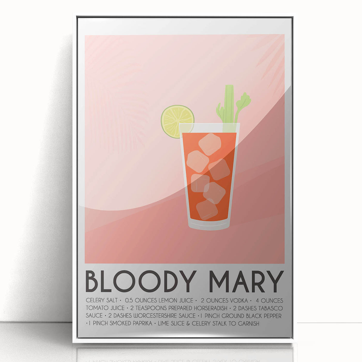 Art deco poster featuring a stylized cocktail glass in muted gold and white tones, acrylic framed.