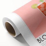 Art Deco poster of food and drinks on rolled canvas, with pastel shades, ideal for nursery wall art or dining room.