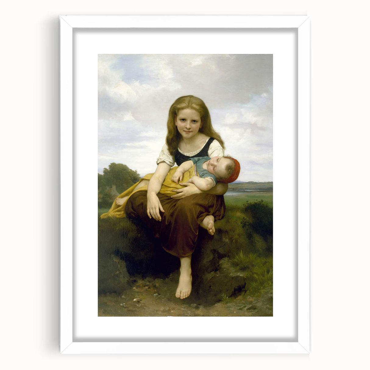 Realism Art Prints - Sister and Brother Portrait by William Bouguereau