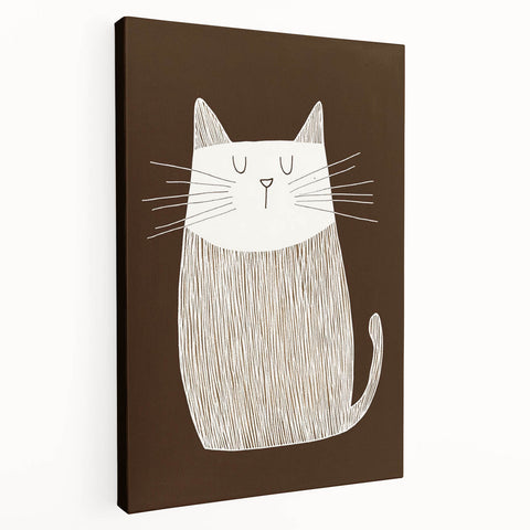 Children's Wall Decor – Minimalist Cat Line Art for Kids' Rooms