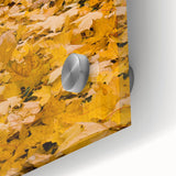 Large abstract wall art in autumnal hues on acrylic glass, ideal for dining room ambiance.