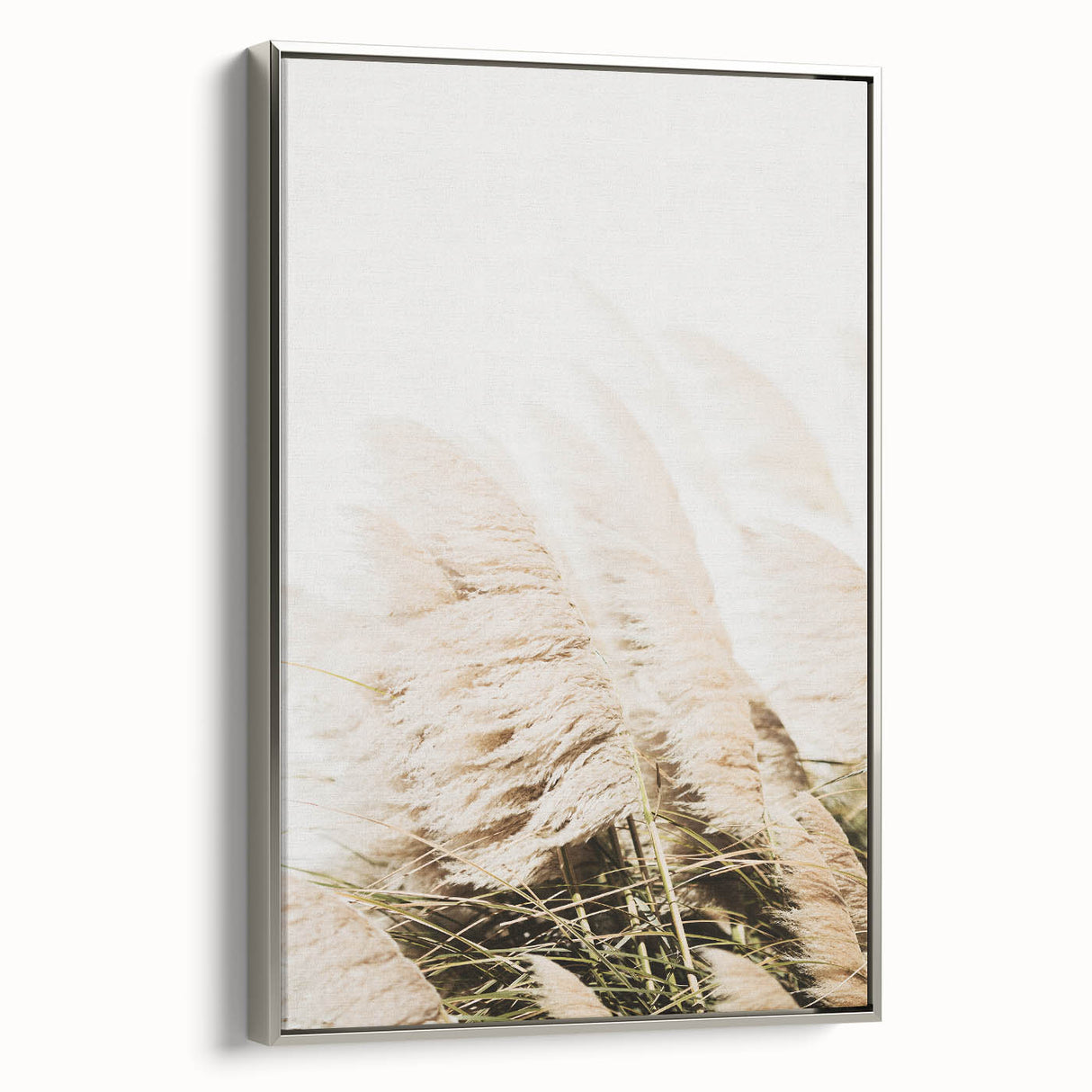 Vintage poster art depicting a colorful landscape on a framed canvas, with silver accents, ideal for living room decor.