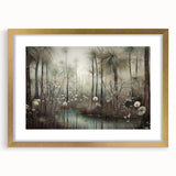 Abstract landscape wall art framed with a mat in gold, showcasing a serene and colorful design, perfect for enhancing modern home decor.