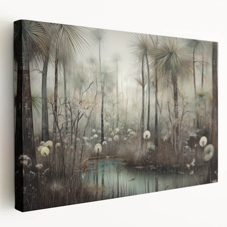 Abstract landscape wall art on stretched canvas, showcasing vibrant colors and dynamic shapes, perfect for modern home decor. Side view highlights depth and texture, ideal for adding artistic flair to living spaces.
