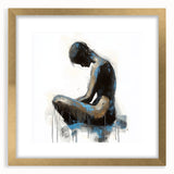 Abstract figurative framed art piece with a matte gold finish, showcasing a dynamic blend of colors and shapes, ideal for modern home decor and artistic expression.