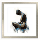 Abstract figurative artwork framed with a silver mat, showcasing a modern design that adds elegance to any space, perfect for contemporary home decor.