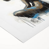 Colorful abstract figurative rolled canvas artwork showcasing vibrant hues and dynamic shapes, perfect for modern home decor. Packaged securely in a sturdy tube for easy transport.