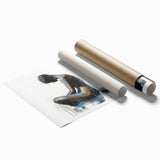 Rolled print showcasing an abstract figurative design in vibrant colors, elegantly packaged in a protective tube, ideal for modern home decor.