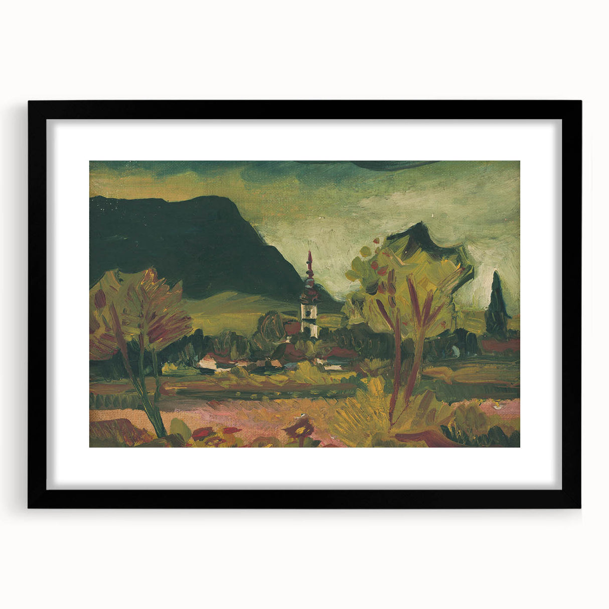 Expressionist Landscape with Church - Vibrant Nature-Inspired Wall Art