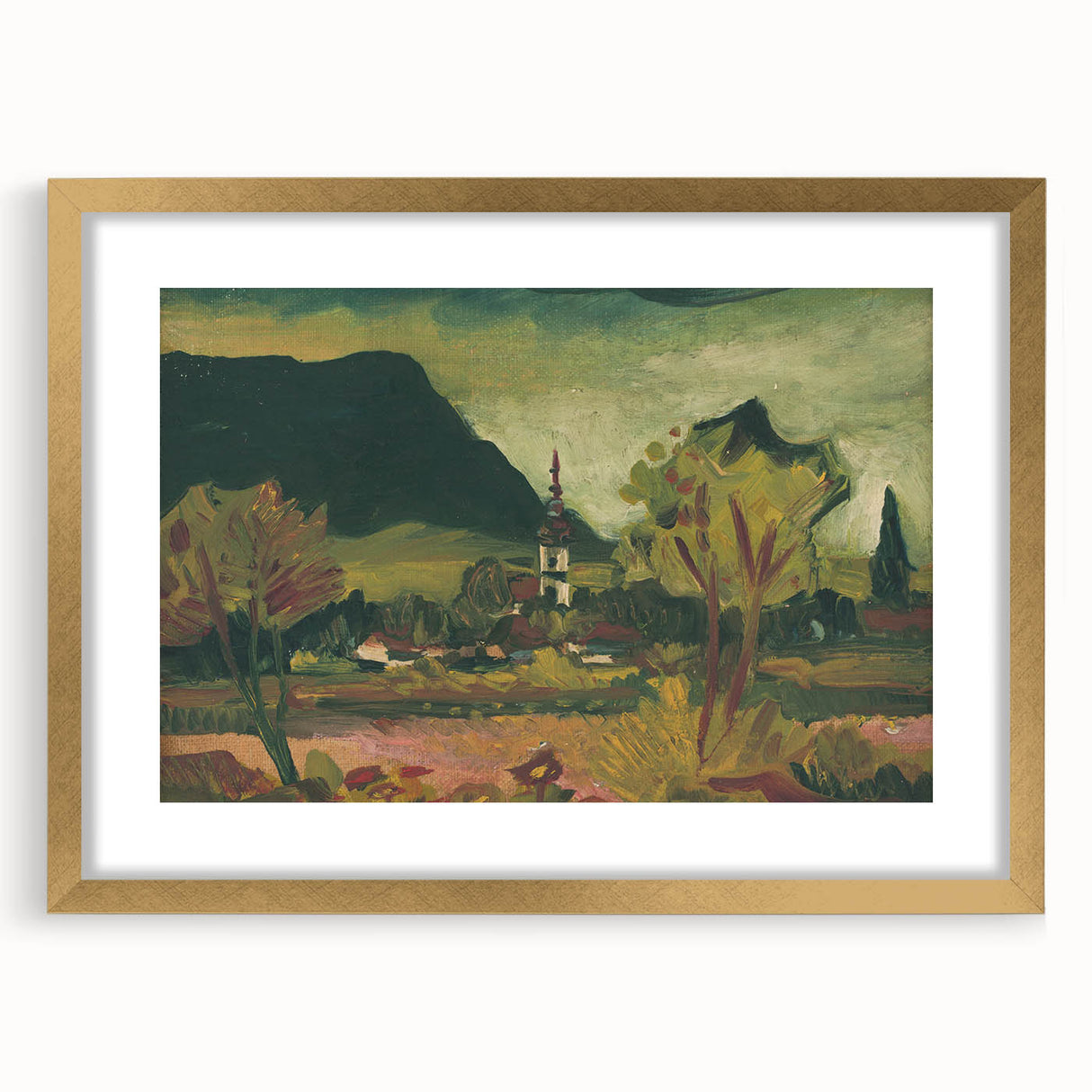 Expressionist Landscape with Church - Vibrant Nature-Inspired Wall Art