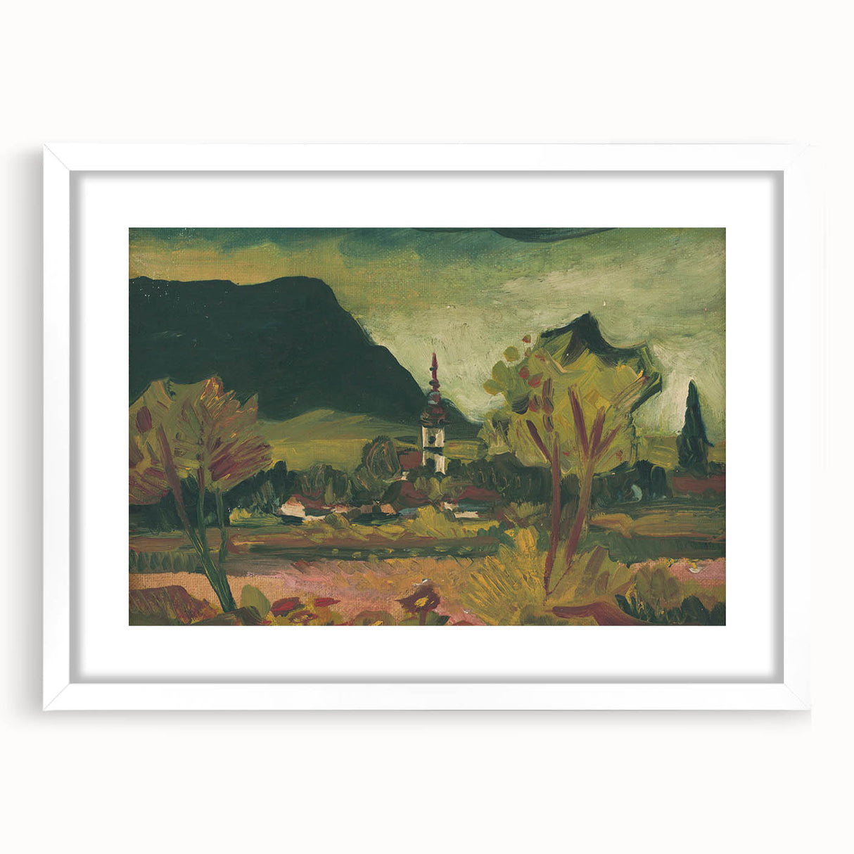 Expressionist Landscape with Church - Vibrant Nature-Inspired Wall Art