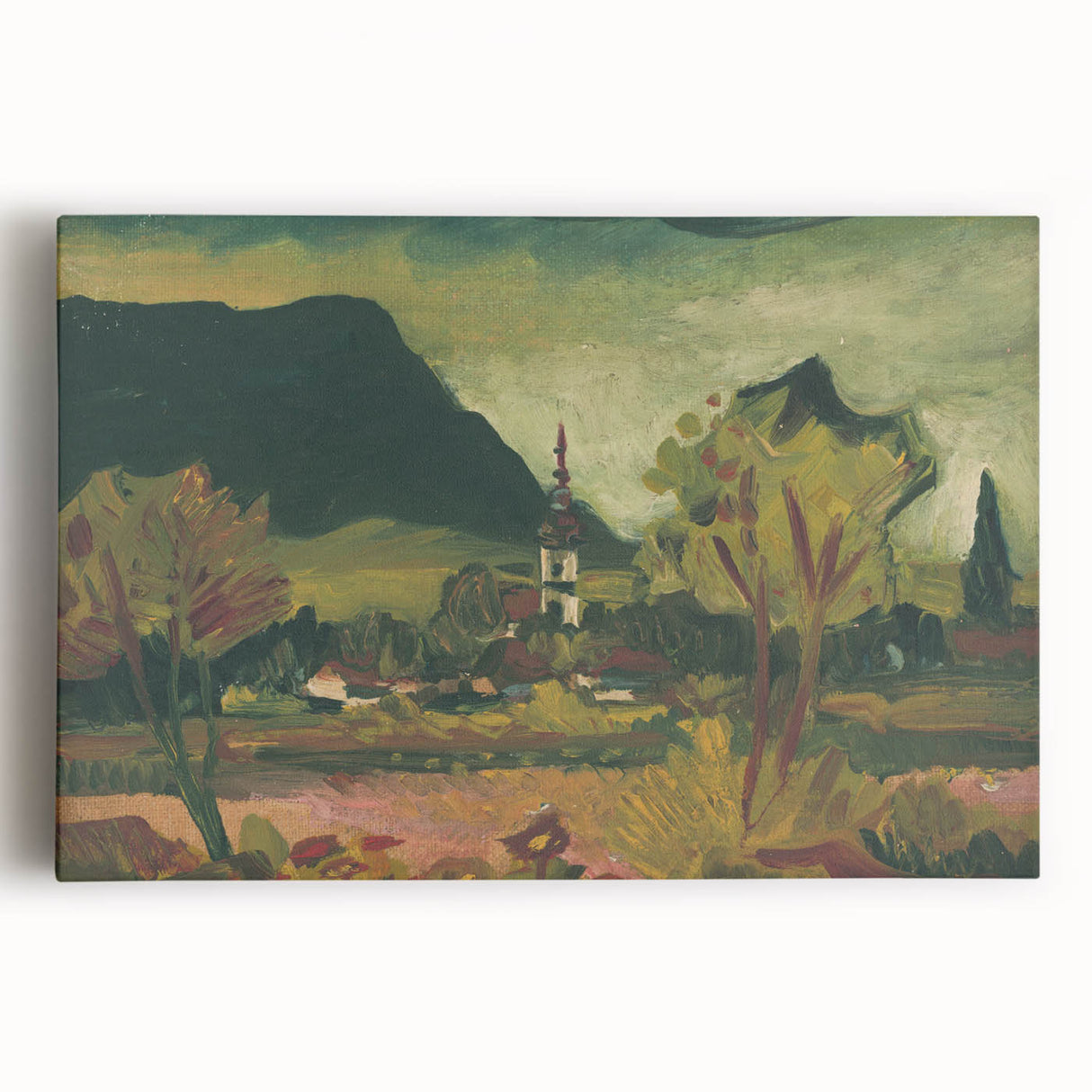 Expressionist Landscape with Church - Vibrant Nature-Inspired Wall Art