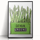 Large abstract wall art featuring assorted fruits in bold colors on a black acrylic framed print.