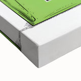 Large art of a black and white landscape painting on stretched canvas, depicting an assortment of fruits.