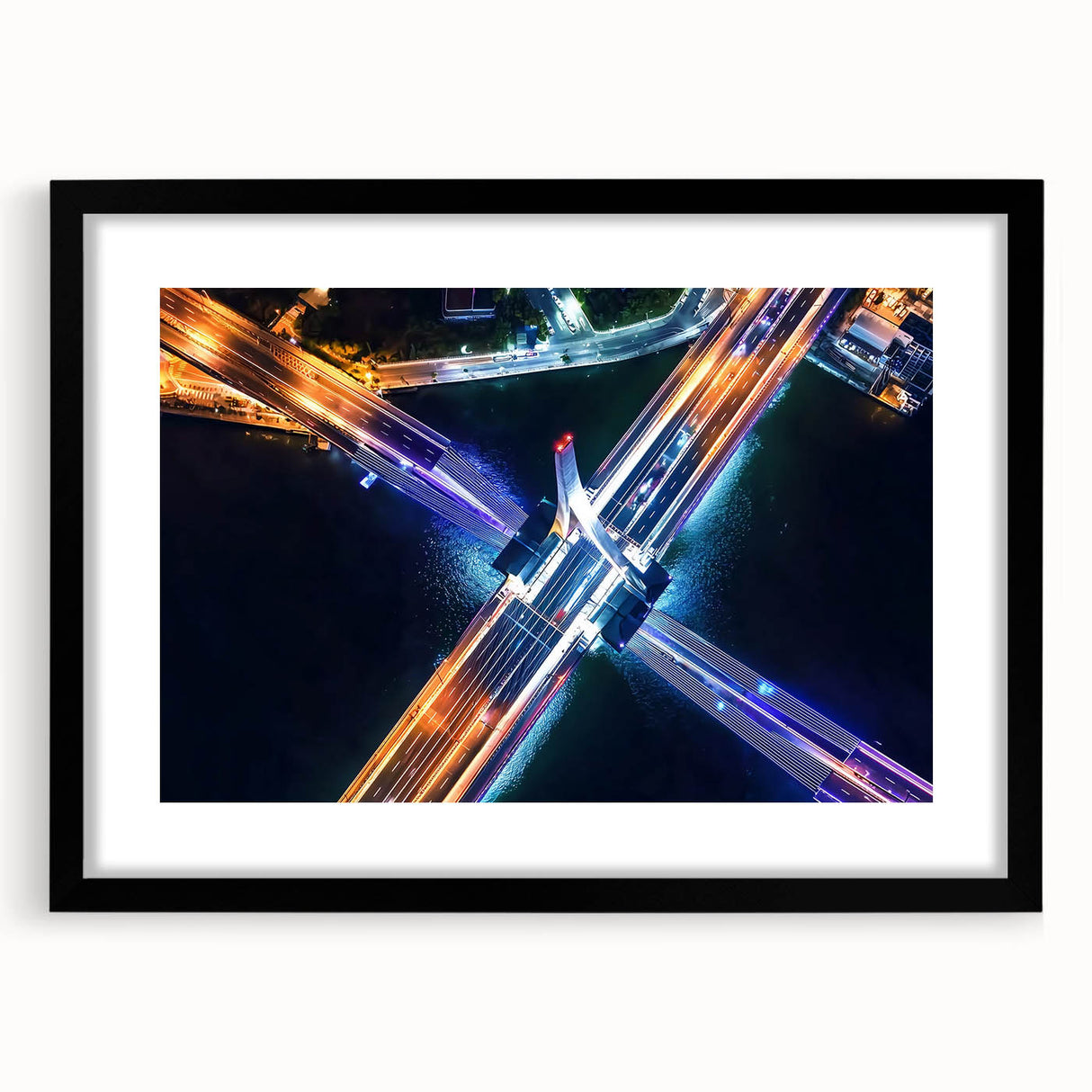 Landscape bridge frame in matte black finish showcasing a sleek front view, ideal for modern home decor, emphasizing minimalist aesthetics and elegance.