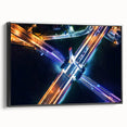 Framed canvas artwork of a landscape bridge in a serene natural setting, showcasing vibrant colors and intricate details, ideal for home decor enthusiasts.