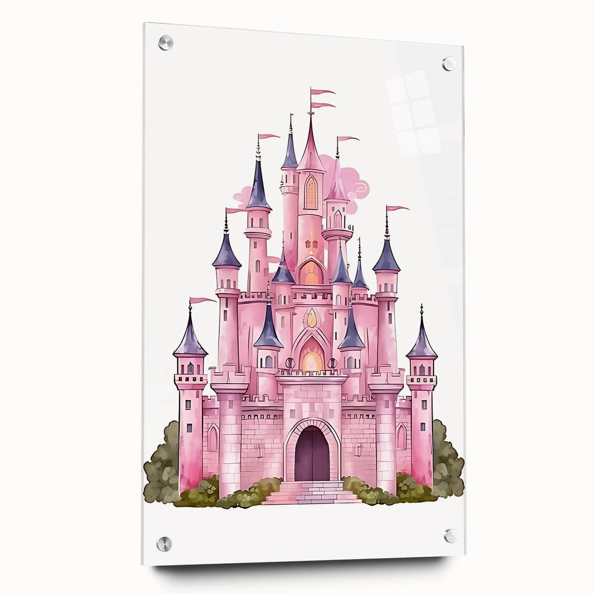 Girls Bedroom Art – Enchanted Pink Castle Illustration for Kids