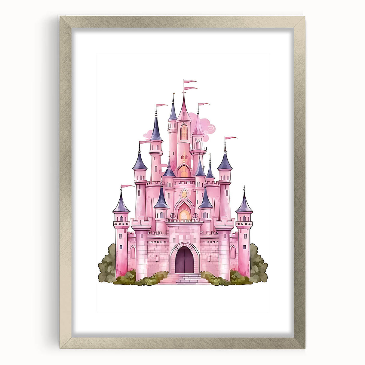 Girls Bedroom Art – Enchanted Pink Castle Illustration for Kids