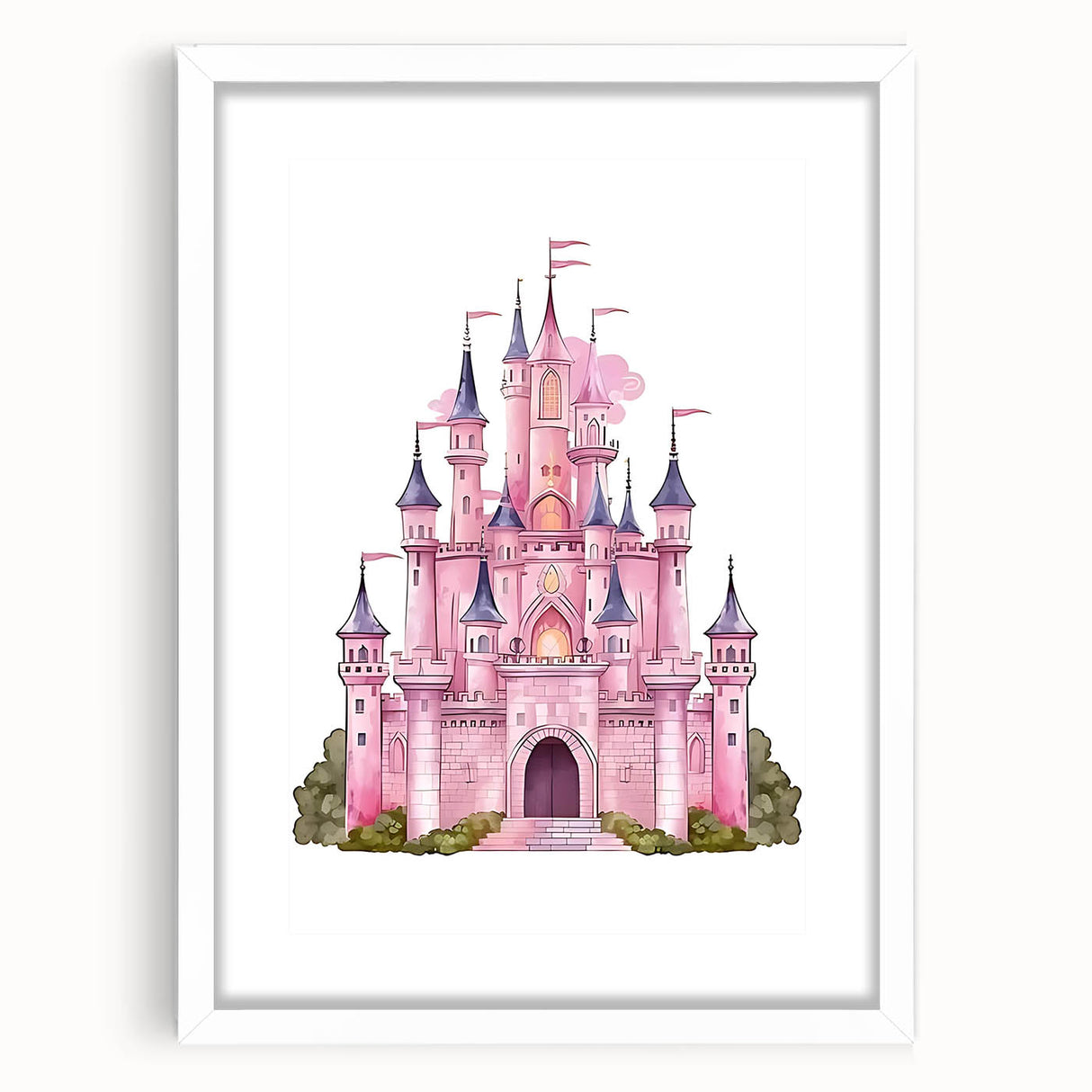 Girls Bedroom Art – Enchanted Pink Castle Illustration for Kids