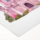 Girls Bedroom Art – Enchanted Pink Castle Illustration for Kids