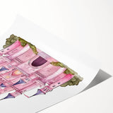 Girls Bedroom Art – Enchanted Pink Castle Illustration for Kids