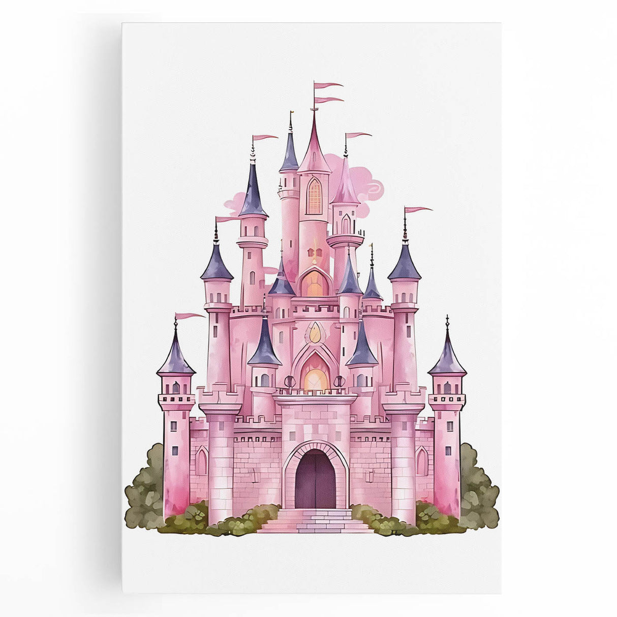Girls Bedroom Art – Enchanted Pink Castle Illustration for Kids