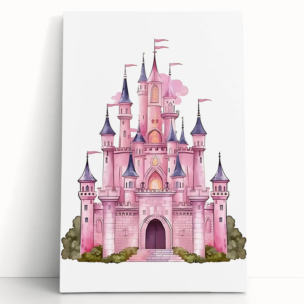 Girls Bedroom Art – Enchanted Pink Castle Illustration for Kids