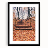 Extra large abstract art print featuring textured, colorful autumn leaves on a black framed canvas.