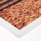 Art deco poster featuring an autumnal forest scene on a rolled canvas, suitable for dining room decor.