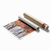 Extra large rolled print of abstract floral art in warm autumn hues, ideal for classy bathroom wall art.