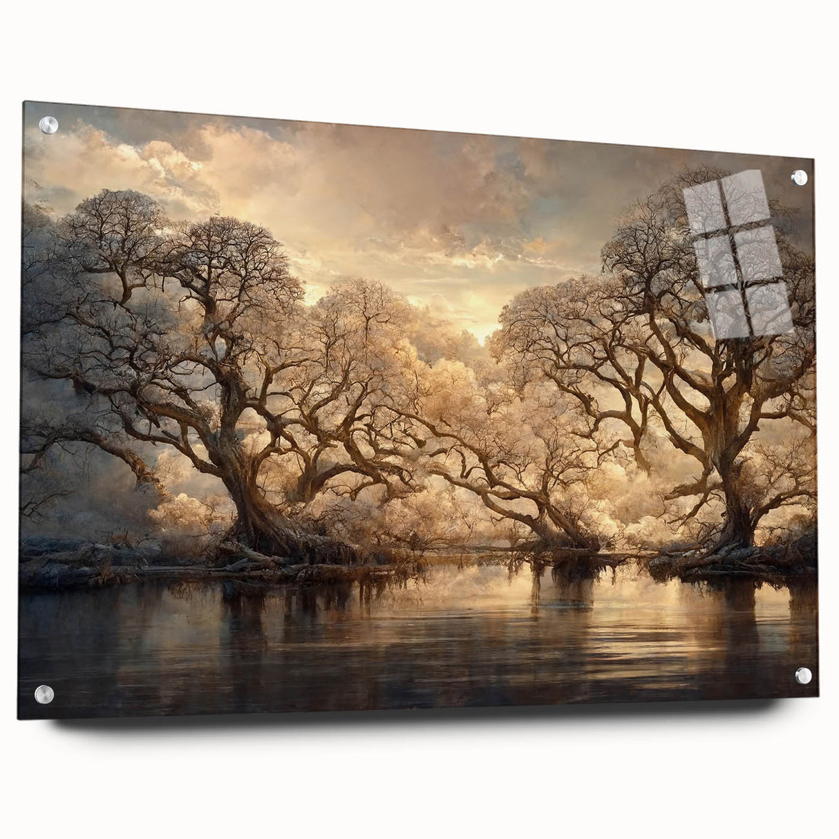 Abstract floral wall art displayed in a side view, showcasing vibrant colors and intricate designs on acrylic glass, featuring elegant pins for mounting.