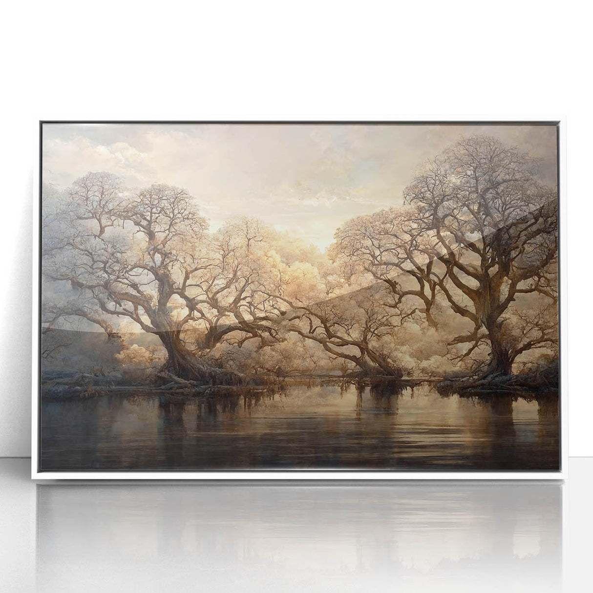 Framed abstract floral wall art featuring vibrant colors and intricate designs, showcased in a sleek white frame, perfect for modern home decor.