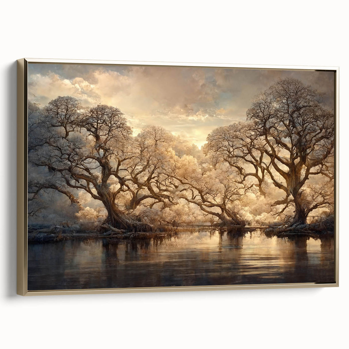 Framed canvas wall art featuring abstract floral designs in vibrant colors with gold accents, showcasing a modern artistic flair for home décor. Ideal for enhancing living spaces with a touch of elegance.