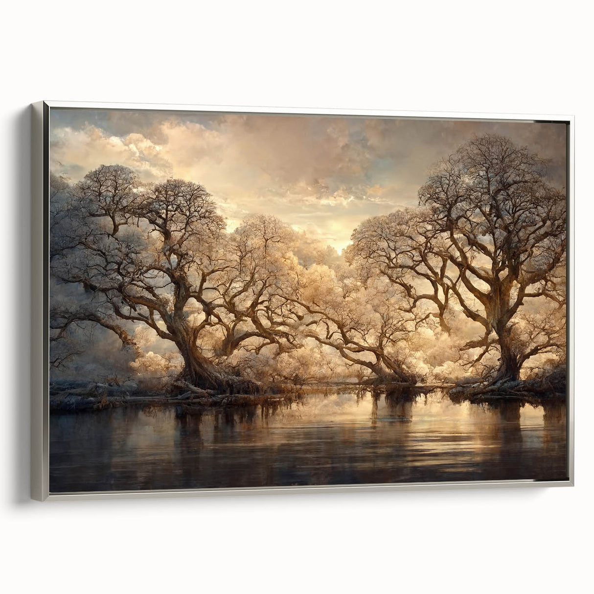 Framed abstract floral wall art with a silver border, showcasing vibrant colors and intricate patterns, perfect for modern home decor and aesthetic enhancement.