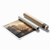 Abstract floral wall art print featuring vibrant colors and intricate designs, ideal for modern home decor. Rolled and packaged in a protective tube for easy display.