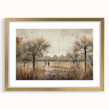 Abstract landscape wall art framed in gold with a mat, showcasing vibrant colors and dynamic shapes, perfect for modern home decor.