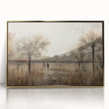Framed abstract landscape wall art featuring a vibrant acrylic design with gold accents, set against a modern backdrop, ideal for contemporary decor.