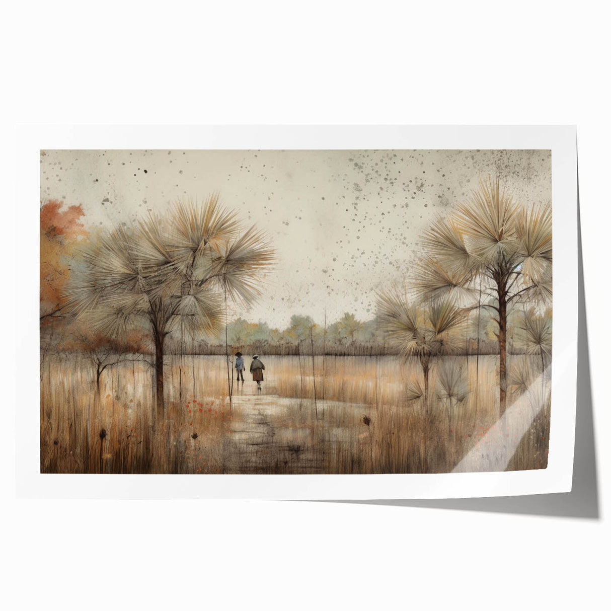 Abstract landscape wall art print showcasing vibrant colors and fluid shapes, rolled and packaged in a protective tube, perfect for modern decor.