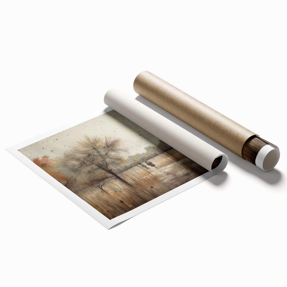 Abstract landscape wall art print showcasing vibrant colors and fluid shapes, designed to inspire tranquility and creativity, rolled and ready for framing.