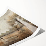 Abstract landscape wall art print showcasing vibrant blues and greens with fluid brush strokes, rolled for easy shipping and display in modern interiors.