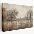 Stretched canvas artwork showcasing an abstract landscape design with vibrant colors and dynamic shapes, ideal for modern home decor, displayed from a side view.
