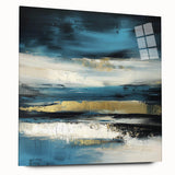 Fluid Abstract Wall Art – Teal, Gold, and Navy Horizontal Texture